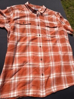 Patagonia Orange and White Plaid Short-Sleeve Button-Down Shirt